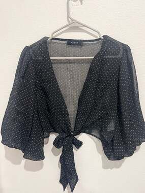 KYRRA The Collection Black Polka Dot Sheer Tie Front Crop Top Size L